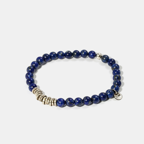 Round Lapis Lazuli Beads Silver Charm Bracelet- BRACELET of KEIO -
