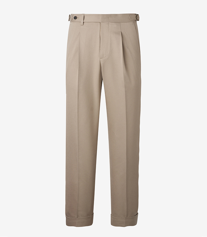 Beltless 1 pleat cotton trousers - Beige colorMEVERICK(메버릭)