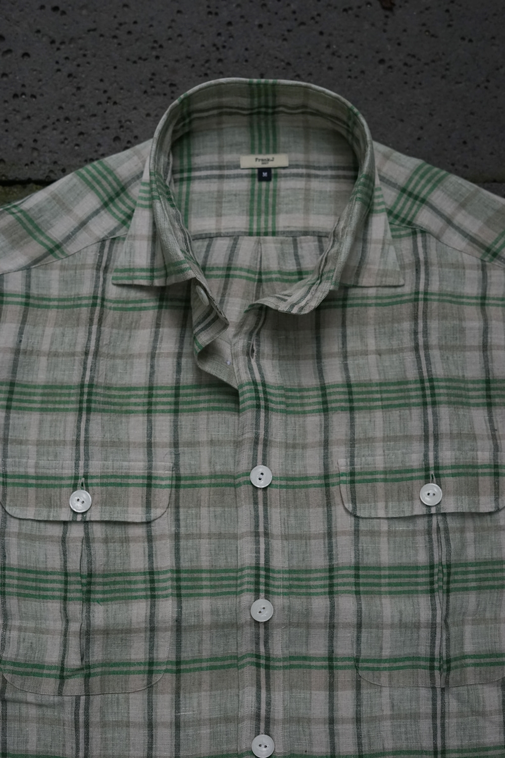 Linen Two-Pocket Check Shirt GreenFRANK J 2007프랭크제이