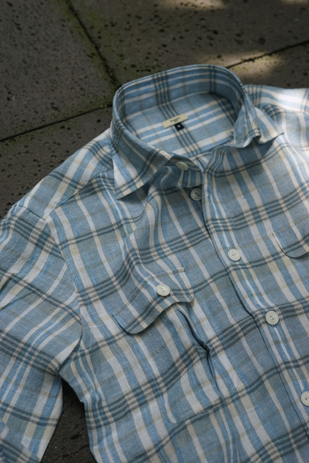 Linen Two-Pocket Check Shirt Sky blue FRANK J 2007프랭크제이