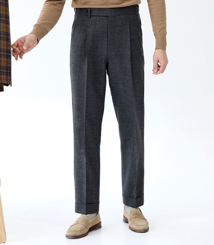Beltless 1 Pleat Trousers _ &quot; Grey &quot; Fabric by Italy WoolMEVERICK(메버릭)